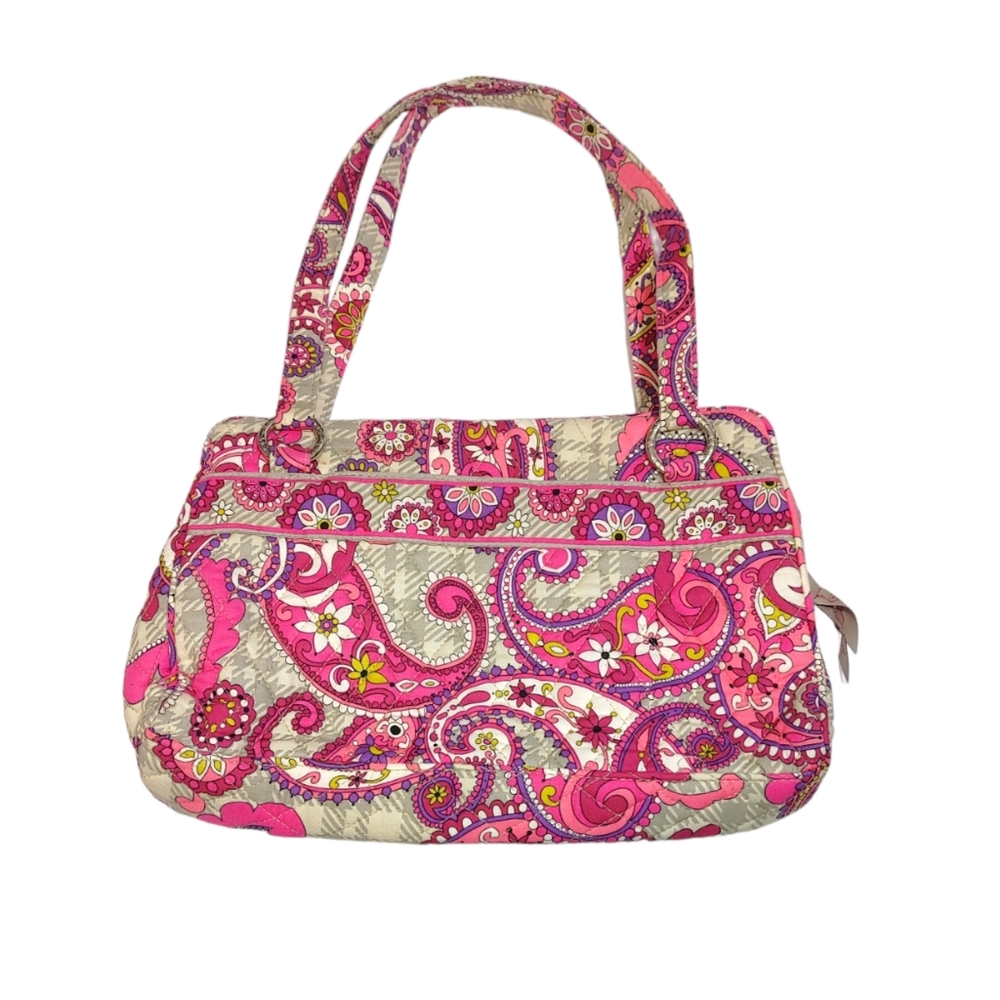 Vera Bradley Pink Paisley Plaid Interior Quilted Canvas Tote Bag